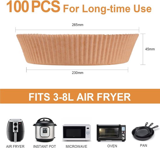 100 Airfryer Baking Pans Round 23Cm Food Safe Bpa Free Non Stick Easy To Clean Suitable For Airfryers From 8 Litres Air Fryer Accessories