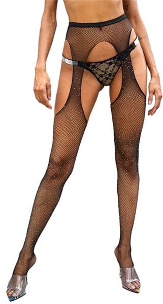 Women's Rhinestone Fishnet Black Stockings