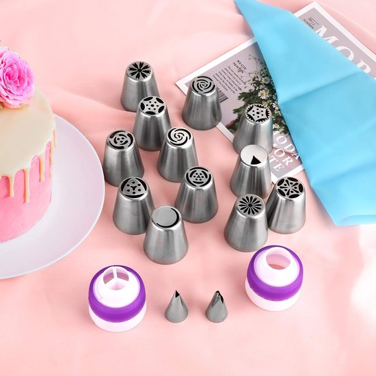 27 Piece Cake Decorating Tip Set: Flower Leaf Adapters & Piping Bags Other Decorating Tools