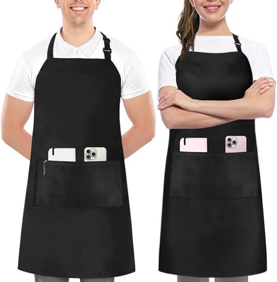 Two Piece Waterproof Stain Resistant Cooking Unisex Black 2 Pocket Catering Pottery Painting Woodworking Aprons