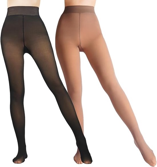 2 Pack Women's Thermal Leggings With Fleece Lining High Waisted Faux Sheer Tights Lightweight Extra Thick Warm Size M (110 140 Lbs) Women Leggings