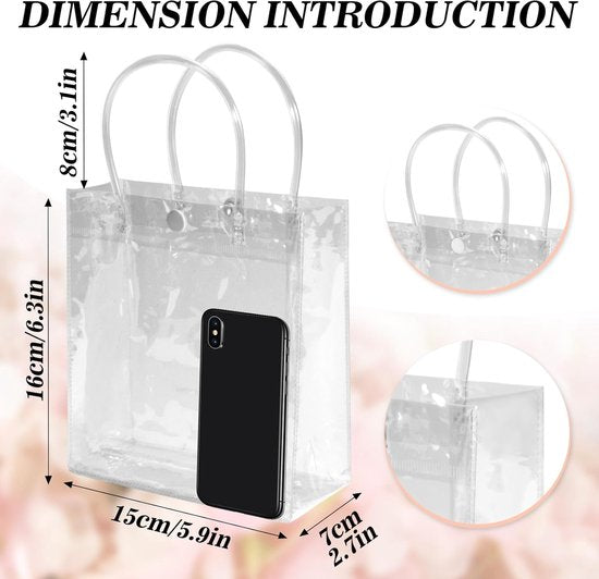 10 Pack Clear With Handles Mini Party 5.9 X 6.29 Inches Candy Gift Bags