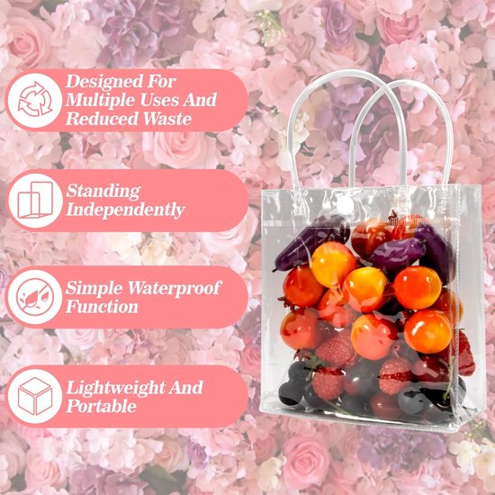 10 Pack Clear With Handles Mini Party 5.9 X 6.29 Inches Candy Gift Bags