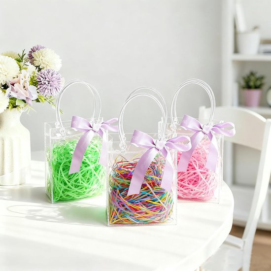 10 Pack Clear With Handles Mini Party 5.9 X 6.29 Inches Candy Gift Bags
