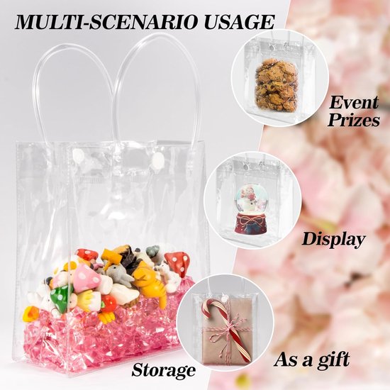 10 Pack Clear With Handles Mini Party 5.9 X 6.29 Inches Candy Gift Bags