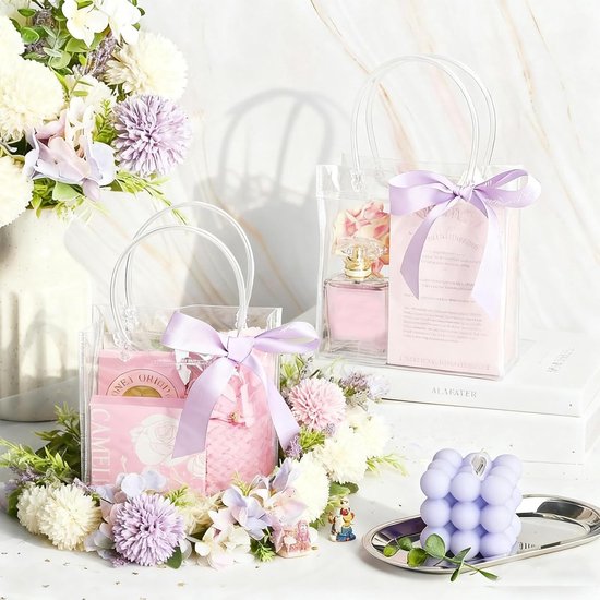 10 Pack Clear With Handles Mini Party 5.9 X 6.29 Inches Candy Gift Bags