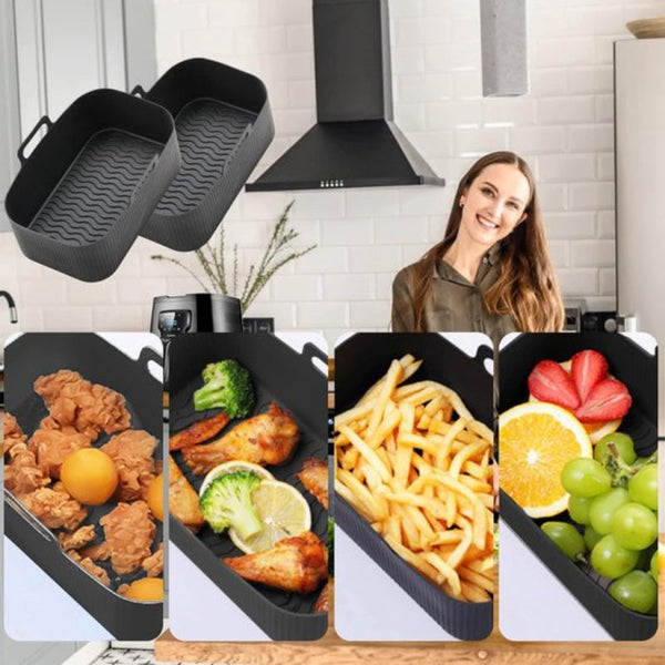 2 Piece Airfryer Accessory Pads Silicone Black 19.5*16.5 Cm Air Fryer Accessories