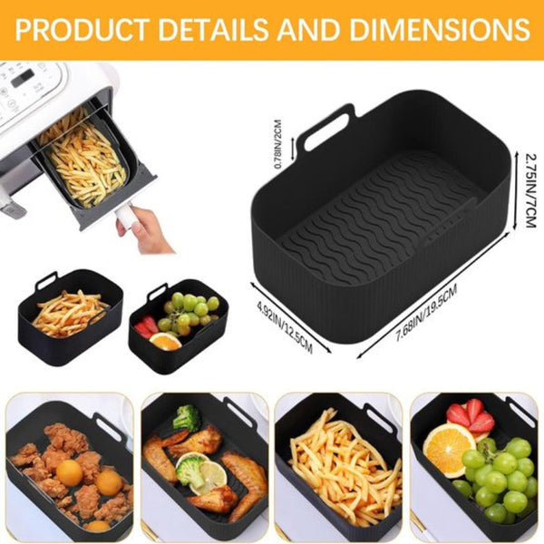 2 Piece Airfryer Accessory Pads Silicone Black 19.5*16.5 Cm Air Fryer Accessories