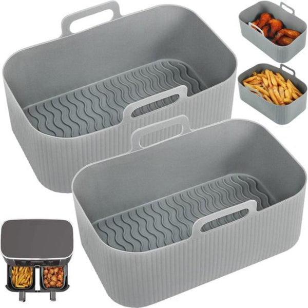 Two Piece Air Fryer Accessory Mat Silicone Gray 19.5X16.5 Cm Air Fryer Accessories