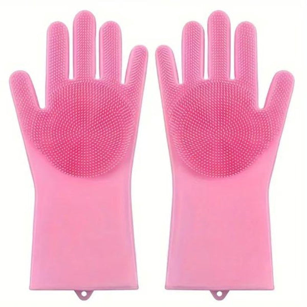 Dishwashing Gloves Silicone Kitchen Rubber Frost Resistant Pink Cleaning Gloves