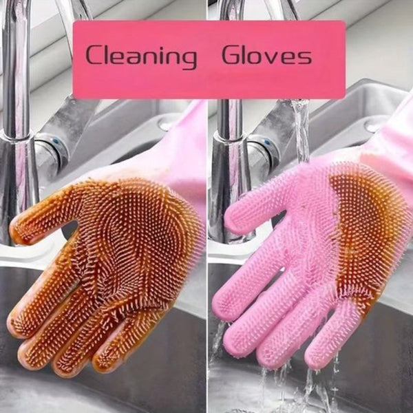Dishwashing Gloves Silicone Kitchen Rubber Frost Resistant Pink Cleaning Gloves