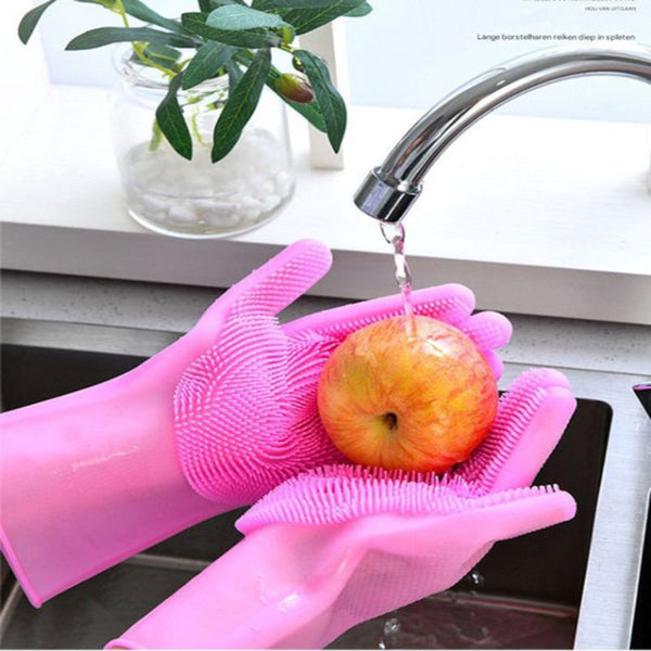 Dishwashing Gloves Silicone Kitchen Rubber Frost Resistant Pink Cleaning Gloves
