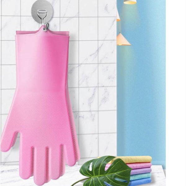 Dishwashing Gloves Silicone Kitchen Rubber Frost Resistant Pink Cleaning Gloves