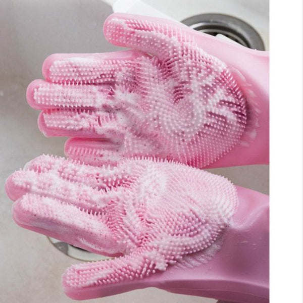 Dishwashing Gloves Silicone Kitchen Rubber Frost Resistant Pink Cleaning Gloves