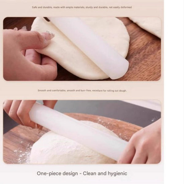 Rolling Pin & Dough Cutter Set 33Cm White Polyethylene Baking Tool Rolling Pins