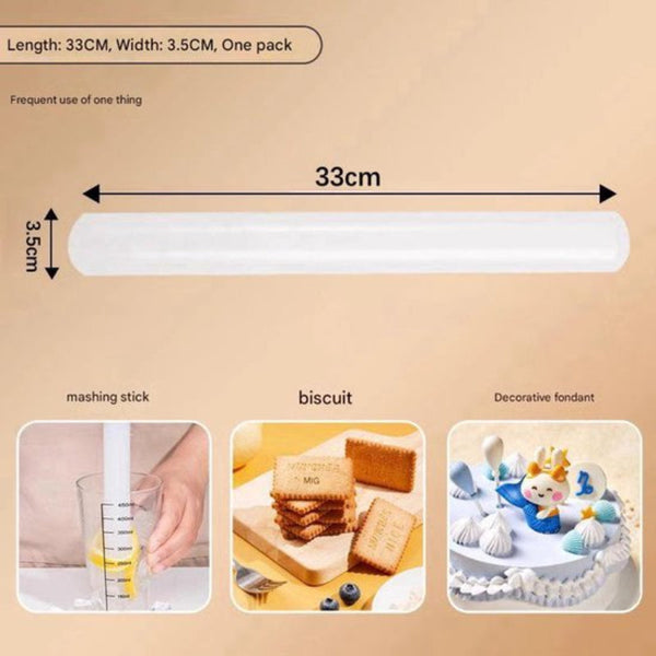Rolling Pin & Dough Cutter Set 33Cm White Polyethylene Baking Tool Rolling Pins