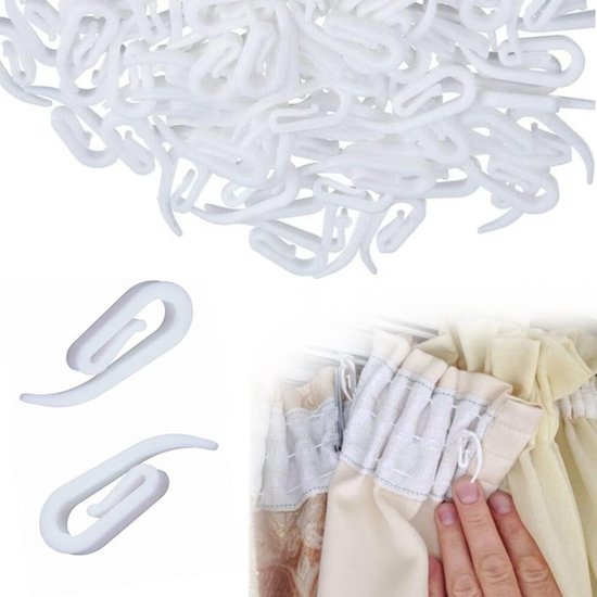 100 Curtain Hooks G Shaped Reinforced White For Shower Windows Accessories Curtain Poles & Accessories