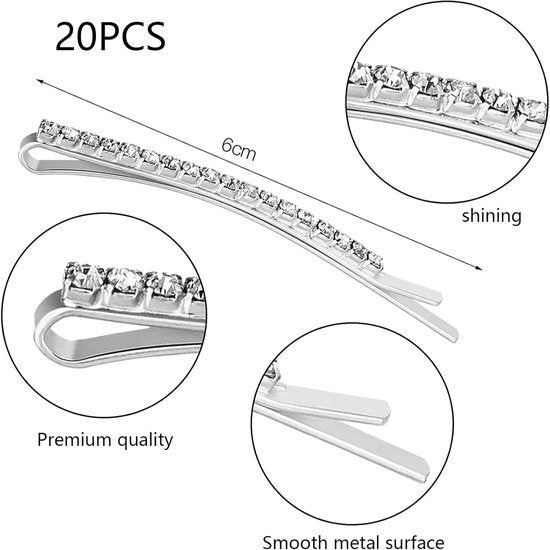 20 Pcs Sparkling Silver Rhinestone Hair Clips Metal Decorative Accessories Hair Accessories