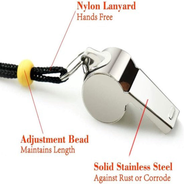 Whistle Stainless Steel Sports With Lanyard High Volume For Survival And Rescue Suitable Coaches Referees Match Officials 2 Pcs Safety Whistles