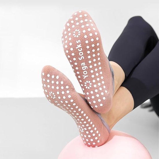 Yoga Non Slip Womens Pilates Fitness Dance 2 Pairs Size 35 41 Black And Pink Socks