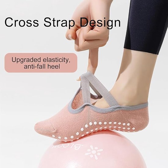 Yoga Non Slip Womens Pilates Fitness Dance 2 Pairs Size 35 41 Black And Pink Socks