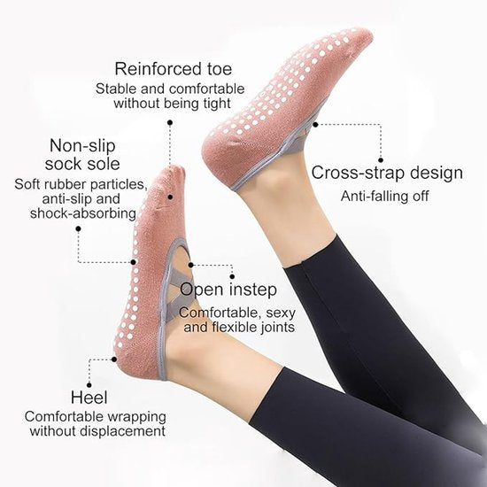 Yoga Non Slip Womens Pilates Fitness Dance 2 Pairs Size 35 41 Black And Pink Socks