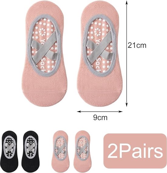 Yoga Non Slip Womens Pilates Fitness Dance 2 Pairs Size 35 41 Black And Pink Socks