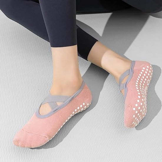 Yoga Non Slip Womens Pilates Fitness Dance 2 Pairs Size 35 41 Black And Pink Socks