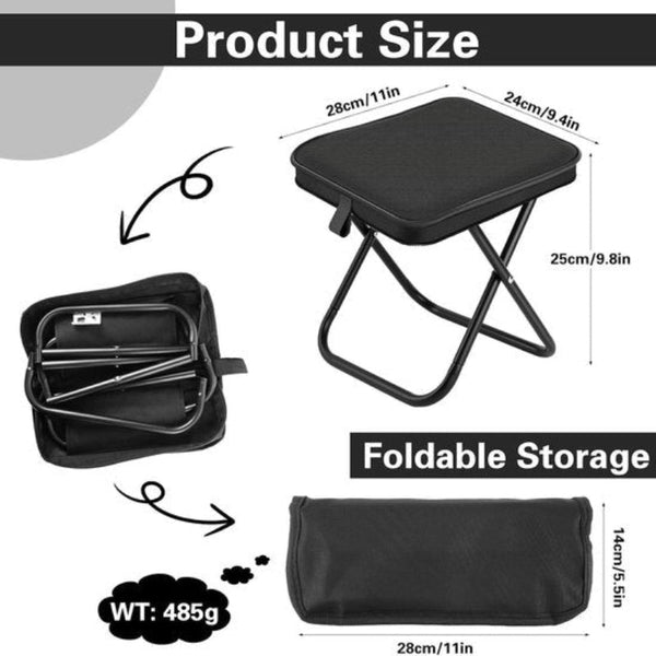 Folding Chair Fishing Stool Camping Mini Outdoor Suitable For Travel Picnics Hiking Gardening (Black) Camping Chairs