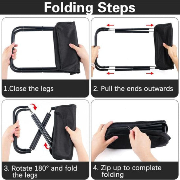Folding Chair Fishing Stool Camping Mini Outdoor Suitable For Travel Picnics Hiking Gardening (Black) Camping Chairs