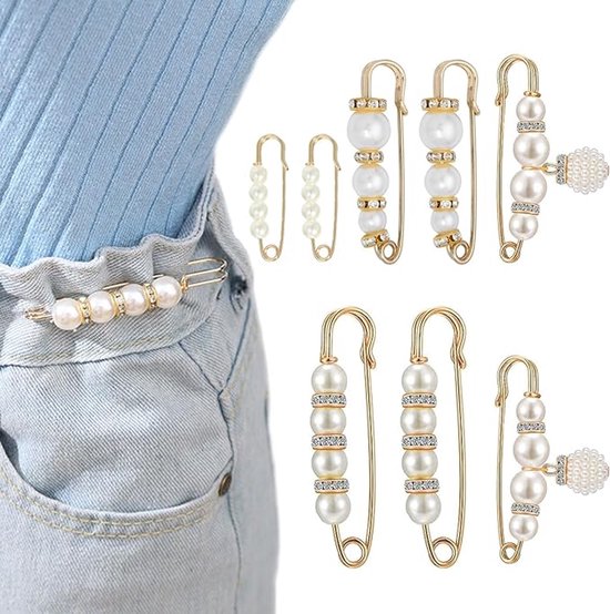 8Pcs Safety Pins Decorative Can Be Used To Fasten Clothes Trousers Skirts Vests Necklaces Imitation Pearl Suitable For Women Girls Brooches