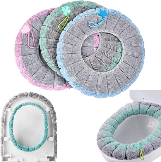 3 Pack Toilet Seat Covers Soft And Comfortable Winter With Hanging Ring Reusable Universal Easy Install Pink Green Blue Toilet Seats