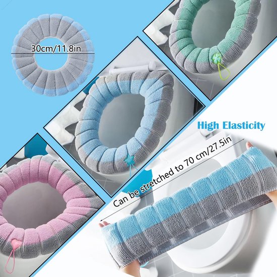 3 Pack Toilet Seat Covers Soft And Comfortable Winter With Hanging Ring Reusable Universal Easy Install Pink Green Blue Toilet Seats