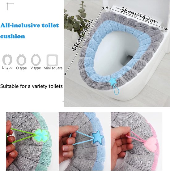 3 Pack Toilet Seat Covers Soft And Comfortable Winter With Hanging Ring Reusable Universal Easy Install Pink Green Blue Toilet Seats