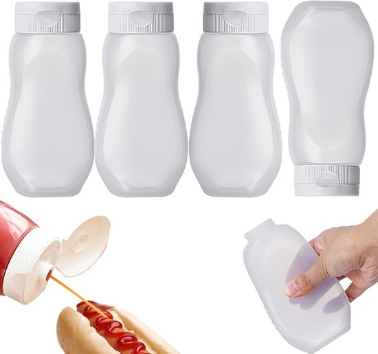 Pack Of 4 Bpa Free Squeeze Bottles With Lids 330G Capacity Spice Jars & Racks