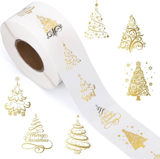 Gold Foil Christmas 500 Sheets Vintage Tree & Merry Designs Stickers