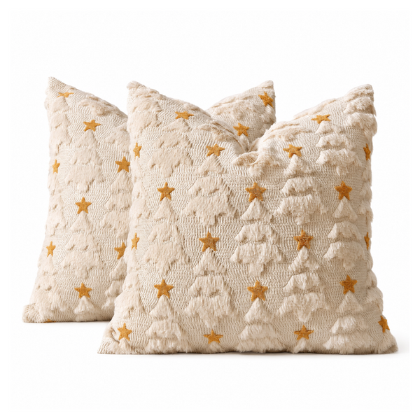 Christmas Pillowcases (2 Pack) White Tree & Star Pattern 45X45cm Cushion Covers