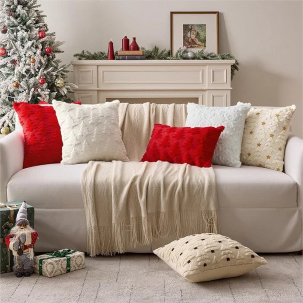 Christmas Pillowcases (2 Pack) White Tree & Star Pattern 45X45cm Cushion Covers