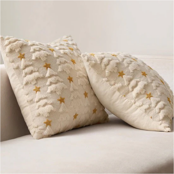 Christmas Pillowcases (2 Pack) White Tree & Star Pattern 45X45cm Cushion Covers