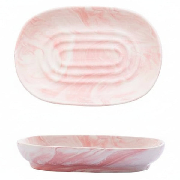 Soap Dish Ceramic Non Slip Marble Bathroom Holder Suitable For Shower Kitchen Travel Pink Soap Dishes & Dispensers