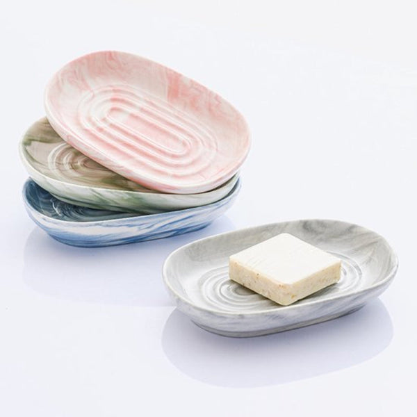 Soap Dish Ceramic Non Slip Marble Bathroom Holder Suitable For Shower Kitchen Travel Pink Soap Dishes & Dispensers