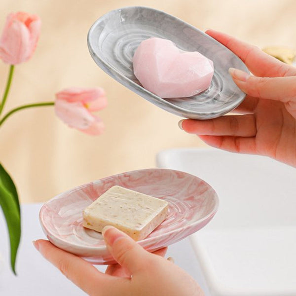 Soap Dish Ceramic Non Slip Marble Bathroom Holder Suitable For Shower Kitchen Travel Pink Soap Dishes & Dispensers