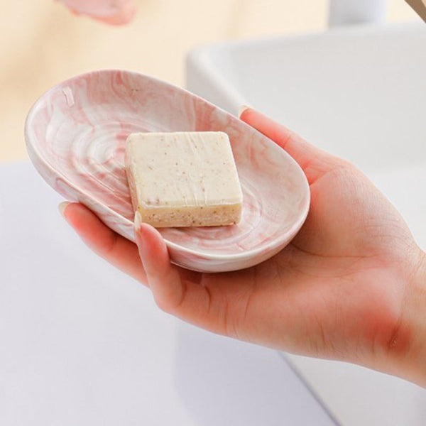 Soap Dish Ceramic Non Slip Marble Bathroom Holder Suitable For Shower Kitchen Travel Pink Soap Dishes & Dispensers