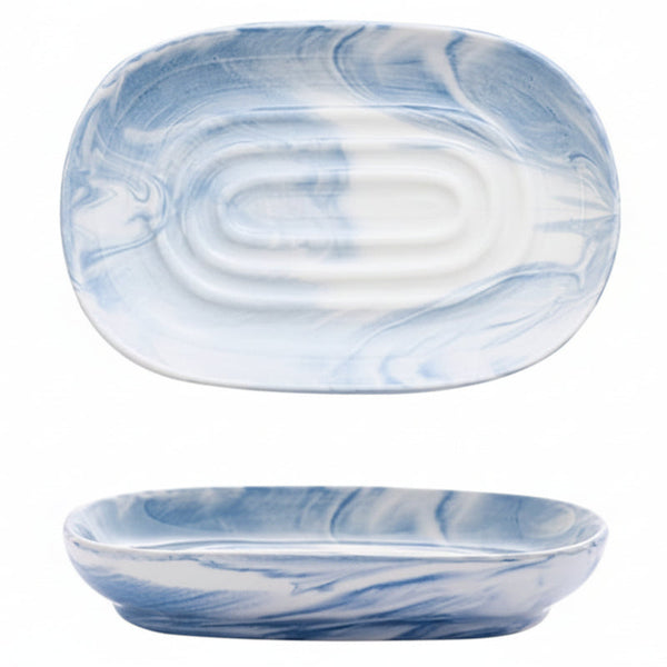 Blue Ceramic Marble Soap Dish Non Slip Bathroom & Travel Holder Soap Dishes & Dispensers