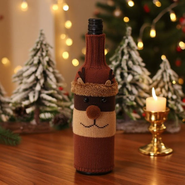 Christmas Wine Bottle Sleeves Bags Cartoon Knitted Santa Snowman Deer Decorations Set 3Pcs Seasonal Decorations