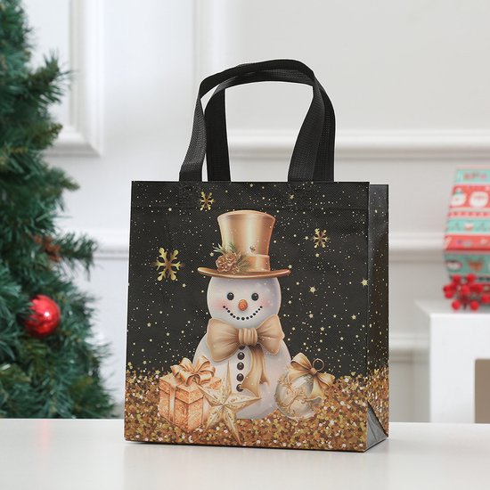 Black & Gold Christmas 12 Pack Waterproof Non Woven Fabric Gift Bags