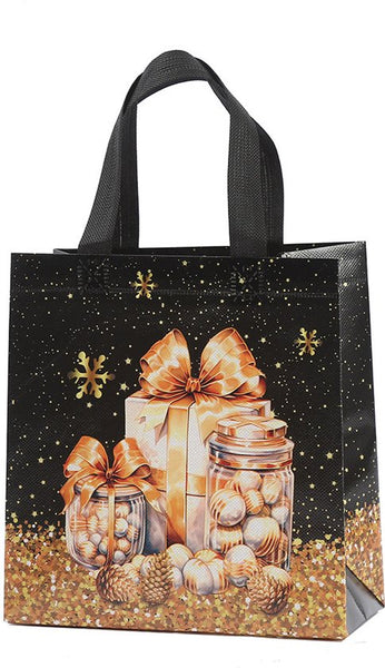Black & Gold Christmas 12 Pack Waterproof Non Woven Fabric Gift Bags