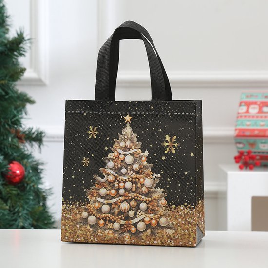 Black & Gold Christmas 12 Pack Waterproof Non Woven Fabric Gift Bags