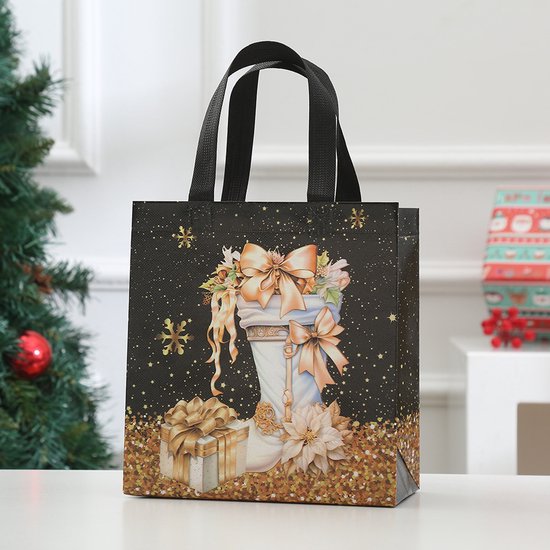 Black & Gold Christmas 12 Pack Waterproof Non Woven Fabric Gift Bags