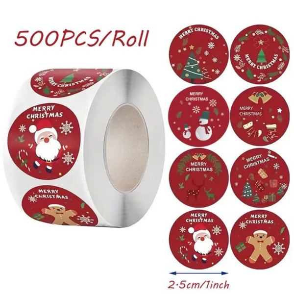 500Pcs Christmas Self Adhesive Round Gift Labels For Crafts & Packaging Stickers
